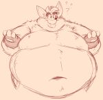  2022 absurd_res activision anthro bandicoot blep chest_tuft clothed clothing crash_bandicoot crash_bandicoot_(series) deep_navel eyebrows fingerless_gloves gloves half-length_portrait handwear head_tuft hi_res male mammal marsupial monochrome moobs navel obese obese_male orange_background overweight overweight_male portrait question_mark shoulder_tuft simple_background sketch solo thick_eyebrows tongue tongue_out topless tuft video_games wiishyishii 