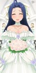 blue_hair blush bouquet bridal_veil closed_eyes dress holding holding_bouquet idolmaster long_hair miura_azusa solo tun veil wedding_dress 