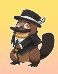  absurdres animal borrowed_character brown_eyes cane cape chain formal furry glasses hat highres necktie non-web_source original peppy_the_platypus_(apeppyplatypus) platypus smile suit tail top_hat webbed_feet webbed_hands 