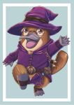  absurdres animal borrowed_character brown_eyes furry glasses hat highres magic non-web_source original peppy_the_platypus_(apeppyplatypus) platypus smile tail walking waving webbed_feet webbed_hands wizard wizard_hat 