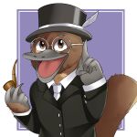  absurdres animal borrowed_character brown_eyes cape formal furry glasses hat highres holding holding_smoking_pipe magic non-web_source original peppy_the_platypus_(apeppyplatypus) platypus pointing smile smoking_pipe suit tail top_hat webbed_feet webbed_hands 