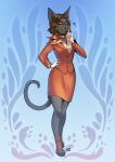  anthro black_body black_fur black_hair bottomwear clothing collared_shirt domestic_cat eyeshadow faust felid feline felis female flight_attendant fur hair hi_res makeup mammal neckerchief necroizu russian_blue skirt solo yellow_eyes 