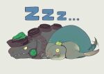  48ta anthro armor big_shot_(splatoon) clothing cuddling duo fish flat_top green_hair grey_body hair hi_res male male/male marine nintendo overalls salmonid_(splatoon) sleeping snoring sound_effects splatoon steelhead video_games yellow_sclera zzz 