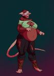  anthro belly big_belly big_breasts blindfold breasts brown_body brown_fur buckteeth claws clothing female fur hi_res mammal murid murine navel navel_piercing nipple_outline piercing pregnant pregnant_female rat rodent sluttyanimals solo teeth torn_clothing transformation 
