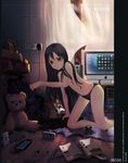  black_hair bra brown_eyes cellphone computer copyright_request earphones earphones_removed handheld_game_console indoors kneeling lingerie long_hair monitor nicoo panties phone playstation_portable solo stuffed_animal stuffed_toy teddy_bear topless underwear underwear_only 