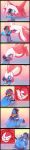  3_toes absurd_res accessory black_hair blush clothed clothing collar cute_fangs duo eyelashes eyes_closed fangs gradient_background green_eyes hair happy hi_res hug internal latias legendary_pok&eacute;mon levitating nintendo onomatopoeia open_mouth pawpads pok&eacute;mon pok&eacute;mon_(species) riolu saliva saliva_string shadow signature simple_background smile sound_effects text toes video_games vore watermark wet yellow_eyes yui-hii 