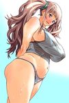  arms_behind_back ass blush breasts from_below huge_breasts image_sample kei_(bekei) long_hair md5_mismatch panties pixiv_sample plump solo sweat tank_top twintails underwear 