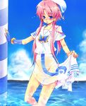  aria blush embarrassed face hair_tubes highres mizunashi_akari pink_hair see-through sidelocks skirt skirt_hold solo water wet wet_clothes yuh 