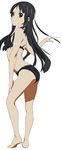  akiyama_mio artist_request ass barefoot bikini black_eyes black_hair feet front-tie_top full_body highres k-on! legs long_hair looking_back official_art simple_background solo standing swimsuit 