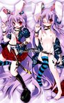  alternate_costume animal_ears asymmetrical_clothes barefoot blush boots breasts bunny_ears contemporary dakimakura itotin knee_boots long_hair mismatched_footwear multiple_views nipples punk red_eyes reisen_udongein_inaba single_thighhigh small_breasts striped striped_legwear thighhighs touhou 