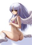  :o angel_beats! angel_wings arched_back ass back bangs blush bottomless bra bra_pull breasts breasts_outside embarrassed fake_wings feet fur_trim halftone halftone_background highres kneehighs lingerie long_hair looking_at_viewer looking_back nipples one_side_up open_mouth parted_bangs pink_bra ponytail profile sawaragi scrunchie sidelocks silver_hair sitting small_breasts soles solo spread_legs tenshi_(angel_beats!) underwear underwear_only wariza white_legwear wings yellow_eyes 