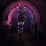  absurdres bdsm blindfold bondage bound breasts chain chiezou fate/stay_night fate_(series) gag gagged glowing glowing_eye highres improvised_gag large_breasts long_hair purple_hair red_eyes rider solo tape tape_gag thighhighs 