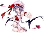  armband bat_wings hat highres navel no_pants onokoro401 pink_eyes remilia_scarlet short_hair silver_hair solo torn_clothes touhou wings 