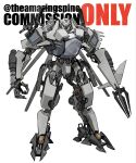  chain_gun commission extra_eyes full_body highres mecha no_humans original red_eyes robot science_fiction shoulder_cannon solo standing theamazingspino transformers transformers_(live_action) watermark 