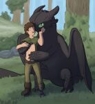  clothed clothing dragon dreamworks ekayas feral hi_res hiccup_horrendous_haddock_iii how_to_train_your_dragon human interspecies larger_feral male male/male mammal size_difference smaller_human toothless 