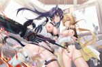  2girls animal_ear_fluff animal_ears arknights ass_visible_through_thighs bar_censor bare_shoulders belt belt_pouch black_gloves black_hair blaze_(arknights) blonde_hair blue_eyes blue_hair breasts breasts_out cat_ears cat_girl cat_tail censored chainsaw clenched_teeth coat dorothy_(arknights) fire gloves hairband highres holding holding_weapon hongbaise_raw indoors jacket large_breasts long_hair long_sleeves looking_down medium_hair miniskirt mouse_ears multicolored_hair multiple_girls nipples no_bra no_panties open_clothes open_coat open_jacket orange_eyes parted_lips pointing pointing_down pouch pubic_tattoo pussy red_hairband restrained see-through see-through_skirt single_thighhigh skirt spade_(shape) steaming_body tail tattoo teeth thigh_strap thighhighs two-tone_hair v-shaped_eyebrows very_long_hair weapon white_coat white_headwear white_jacket white_thighhighs 