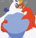  2yakitori2 absurd_res ambiguous_gender anthro avian belly belly_grab big_belly blue_belly blush bodily_fluids duo generation_2_pokemon hi_res ho-oh legendary_pokemon lugia nintendo open_mouth pokemon pokemon_(species) sweat video_games 
