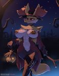  absurd_res anthro areola big_breasts biped breasts clothing cooliehigh delphox female fur generation_6_pokemon genitals hat headgear headwear hi_res nintendo pasties pink_areola pokemon pokemon_(species) pussy red_body red_fur solo video_games witch_costume witch_hat 
