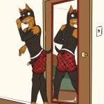  anthro boxers_(clothing) canid canine canis clothed clothing colored_sketch dobermann domestic_dog erection furgonomics fuze genitals hi_res humanoid_genitalia humanoid_penis looking_at_mirror looking_at_object looking_back male mammal mirror penis penis_through_fly pinscher poking_out sketch solo tongue tongue_out topless underwear underwear_only 