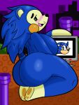  animal_crossing anthro big_breasts big_butt blue_body blue_fur bomba_world12 breasts bubble_butt butt eulipotyphlan female fur hedgehog hi_res kneeling looking_at_viewer mabel_able mammal nintendo nude sega side_view solo sonic_the_hedgehog sonic_the_hedgehog_(series) thick_thighs video_games 