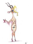  antelope anthro auga bovid butt butt_tattoo clothing disney female female/female footwear gazelle gazelle_(zootopia) high_heels holding_object mammal nude solo tattoo zootopia 