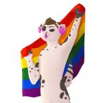  anthro blep canid canine canis cheering chirasomria dalmatian domestic_dog fur hair halen hi_res lgbt_pride male mammal markings pink_ears pink_nose pride_color_flag pride_colors rainbow_flag rainbow_pride_flag rainbow_symbol simple_background solo spots spotted_markings tongue tongue_out white_background 