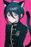  1boy animal_ear_fluff animal_ears bangs black_jacket blush brown_eyes buttons cat_boy cat_ears cat_tail closed_mouth danganronpa_(series) danganronpa_v3:_killing_harmony double-breasted green_hair hair_between_eyes highres jacket long_sleeves saihara_shuuichi shiny shiny_hair solo tail upper_body urami0310 