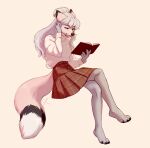  2022 4_toes 5_fingers anthro book breasts canid canine clothed clothing digital_media_(artwork) eyebrows eyelashes feet female fingers fox fur hair hi_res mammal pink_body pink_fur pink_hair smile solo thelupinprincess toes 