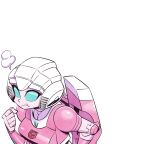  1girl angry arcee autobot blue_eyes breasts commentary_request eyelashes frown head_steam insignia looking_down mecha mecha_musume medium_breasts no_humans robot sunafuki_tabito transformers white_background 