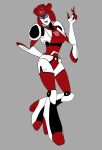  1girl alien autobot blue_eyes breasts curvy grey_background high_heels humanoid_robot medium_breasts melanieperry panties red_alert_(transformers) robot simple_background thighs transformers transformers_animated underwear white_panties 