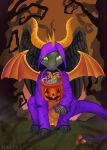  absurd_res activision avastra blightwing candy candy_bucket clothing costume dessert dragon feathered_wings feathers feral food fur furred_dragon halloween halloween_costume hi_res holidays looking_at_viewer male solo spyro spyro_the_dragon video_games wings 