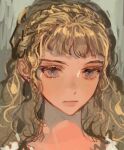  1girl bangs berserk blonde_hair blue_eyes closed_mouth commentary contemporary farnese_(berserk) korean_commentary kuzuvine long_hair looking_at_viewer portrait serious solo 