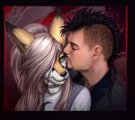  absurd_res anthro blush canid canine drjdfh duo fay_(fennythefox) female fennec fenny_(fennythefox) fox hi_res human kissing male male/female mammal romantic romantic_couple 