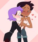  2022 amity_blight blush breast_fondling breast_play breasts clothed clothing disney female fondling hair hand_on_breast hi_res highlights_(coloring) human human_on_humanoid humanoid humanoid_pointy_ears interspecies luz_noceda mammal nipples one_eye_closed purple_hair teenager teenager_on_teenager the_owl_house thrumbo_(artist) topless topless_female topless_human witch_(the_owl_house) young 