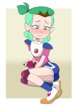  2021 amity_blight blush bottomwear clothing disney eyeliner female green_hair hair hi_res highlights_(coloring) humanoid humanoid_pointy_ears makeup not_furry shorts shoulder_pads solo teenager the_owl_house thrumbo_(artist) witch_(the_owl_house) young 
