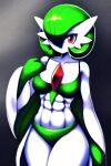  2022 abs ai_generated anthro breasts clothed clothing digital_media_(artwork) female gardevoir generation_3_pokemon hair italy2003_art looking_at_viewer medium_breasts muscular nintendo pokemon pokemon_(species) portrait simple_background solo topwear video_games 