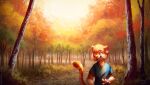  2017 anthro backless_clothing blue_clothing blue_eyes blue_shirt blue_t-shirt blue_topwear clothed clothing dated fangs felid forest front_view fur glistening glistening_eyes hair happy looking_aside male mammal markings mylafox open_mouth open_smile orange_body orange_fur orange_hair outside pantherine plant shirt signature smile solo standing striped_body striped_fur striped_markings striped_tail stripes t-shirt tail_markings text tiger topwear tree url whiskers white_body white_fur 