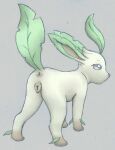  2016 animal_genitalia animal_pussy animew anus butt canine_pussy eeveelution female feral generation_4_pokemon genitals hi_res leafeon nintendo pokemon pokemon_(species) presenting presenting_hindquarters pussy raised_tail rear_view simple_background solo standing video_games white_body 