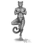  anthro biped by-nc-nd creative_commons eyes_closed felid hi_res hunterbeinghunted leopard male mammal monochrome on_one_leg pantherine paws solo standing whiskers yoga 