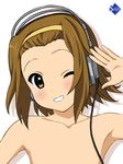  blush brown_eyes brown_hair hairband headphones k-on! nude one_eye_closed ryunnu short_hair smile solo tainaka_ritsu 