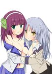  angel_beats! asymmetrical_docking bad_id bad_pixiv_id breast_press breasts headband medium_breasts multiple_girls pantarou school_uniform serafuku tenshi_(angel_beats!) undressing yuri yuri_(angel_beats!) 