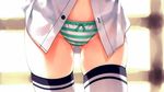  chidori_minamo cropped misaki_kurehito panties shirt skindentation solo striped striped_panties suiheisen_made_nan_mile? thighhighs underwear 