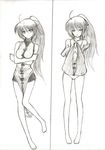  artist_request breasts greyscale highres large_breasts legs long_hair lyrical_nanoha mahou_shoujo_lyrical_nanoha mahou_shoujo_lyrical_nanoha_a's mahou_shoujo_lyrical_nanoha_strikers monochrome open_clothes ponytail signum 