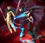  battle black_hair cape cat devil_summoner duel furry gouto hat katana kubokawa_(haifukikara) kuzunoha_raidou light mokoi ose school_uniform shako_cap shin_megami_tensei shin_megami_tensei_iii:_nocturne sword weapon 