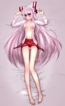  asa_inu blush bow breasts fujiwara_no_mokou hair_bow highres long_hair medium_breasts open_clothes open_shirt panties red_eyes shirt skirt solo touhou underwear 