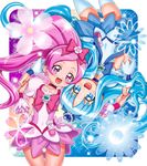  :d blue_choker blue_eyes blue_hair blue_skirt bow choker cure_blossom cure_marine eyelashes hair_ribbon hanasaki_tsubomi heartcatch_precure! kousaka_jun kurumi_erika long_hair magical_girl multiple_girls open_mouth pink_bow pink_choker pink_eyes pink_hair ponytail precure ribbon rotational_symmetry skirt smile 