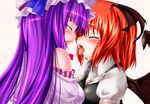  bad_id bad_pixiv_id bat_wings couple crescent hat head_wings kemoyuri koakuma long_hair multiple_girls patchouli_knowledge purple_hair red_hair saliva saliva_trail short_hair touhou wings yuri 