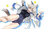  animal_ears bad_id bad_pixiv_id barefoot blush blush_stickers breasts camera chibi covered_navel covered_nipples dutch_angle eila_ilmatar_juutilainen error feet grey_hair large_breasts long_hair multiple_girls navel no_pants one-piece_swimsuit open_mouth sanya_v_litvyak satou_atsuki school_swimsuit shadow star strike_witches sweatdrop swimsuit swimsuit_under_clothes tail taut_clothes taut_swimsuit upshirt world_witches_series 