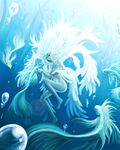  air_bubble bad_id bad_pixiv_id breasts bubble burunuu_(bullnukko) fairy fish floating_hair legs long_hair medium_breasts no_nipples nude original solo sunlight thighs underwater very_long_hair water white_hair wings 