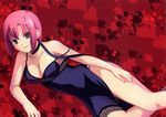  breasts cleavage dress green_eyes koutaro large_breasts legs long_legs lying on_side pink_hair rio_rollins side_slit solo strap_slip super_blackjack thighs 